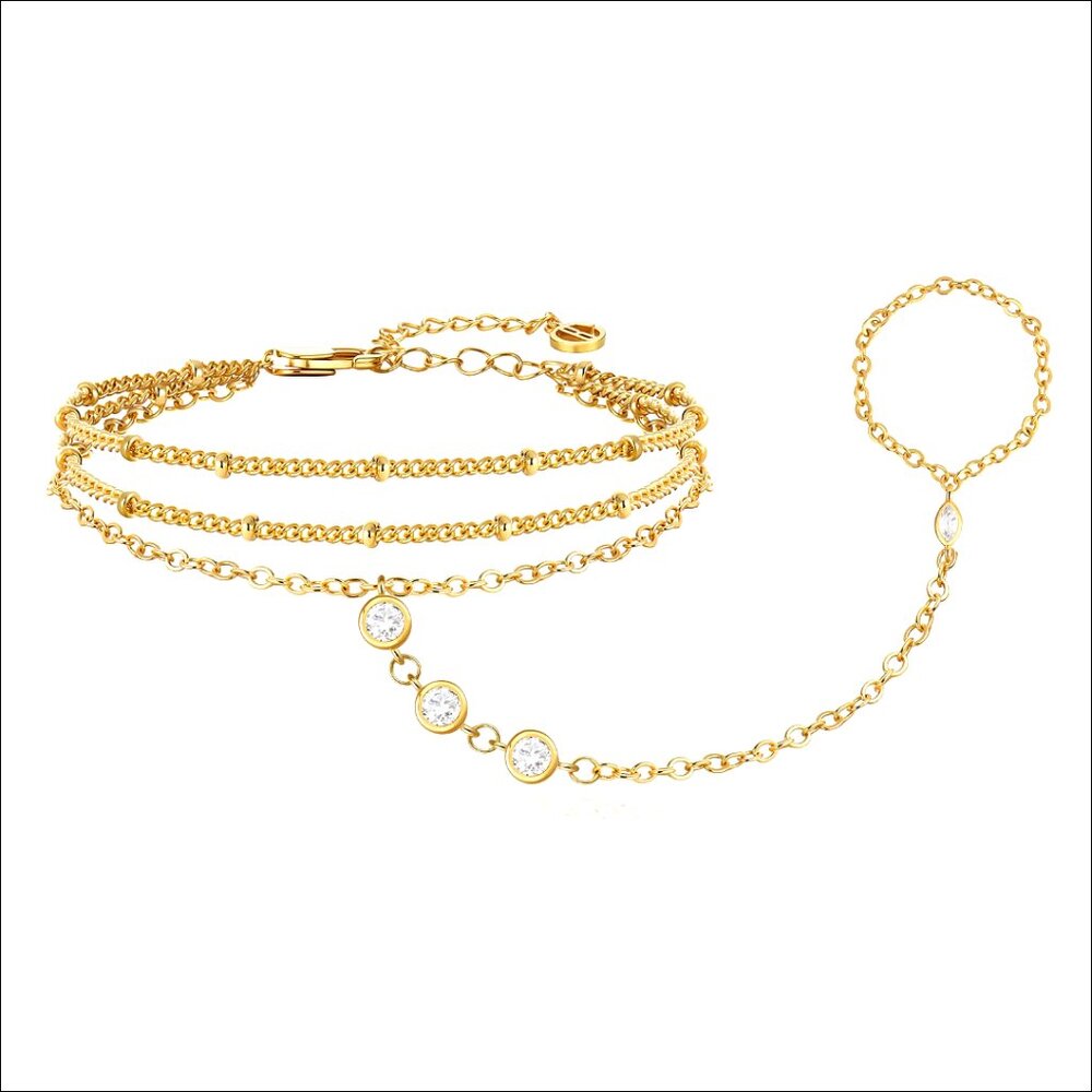 18k Gold Plated Teardrop Cubic Zirconia Adjustable Hand Chain Bracelet